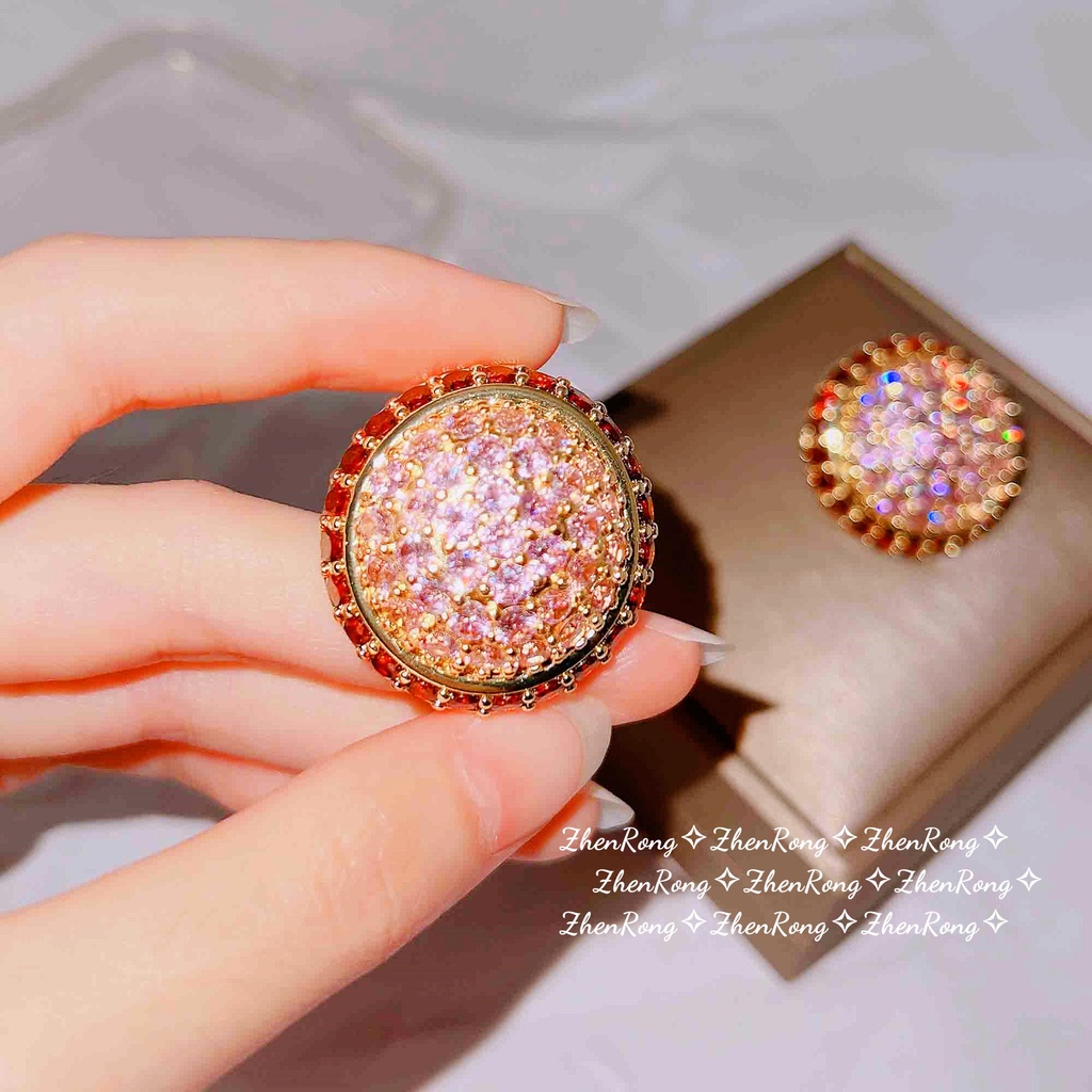 Goldkingdom Perhiasan Fashion Emas Asli Kadar 375 Bangkok Aksesoris Ready Stock Vintage Gaya Istana Prancis Berlian Merah Muda Terang Putaran Hemisphere Berlebihan Anting Pejantan Besar