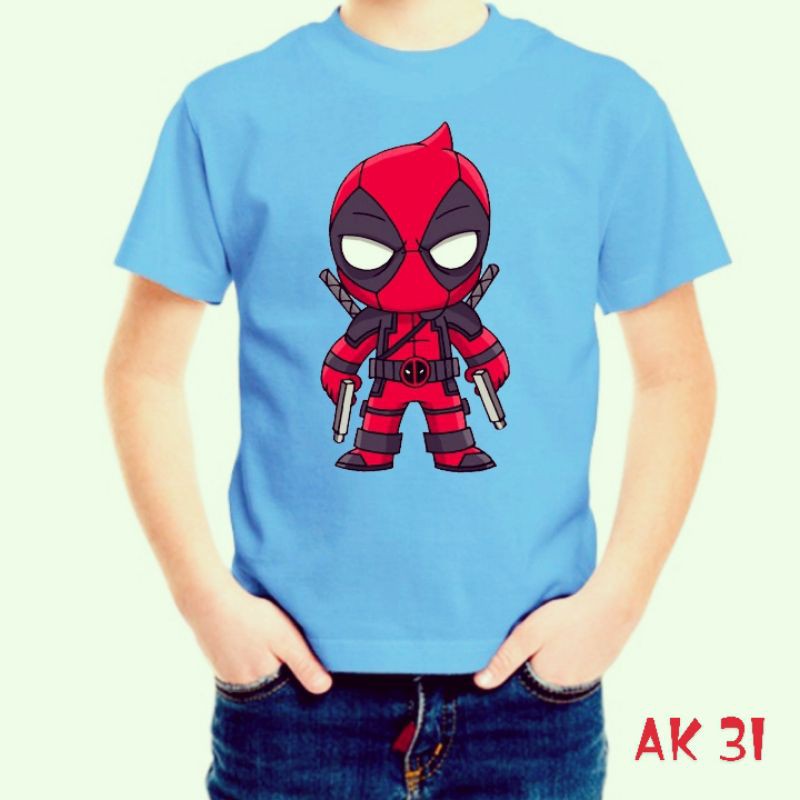 kaos anak pria motif robot ninja biru toska