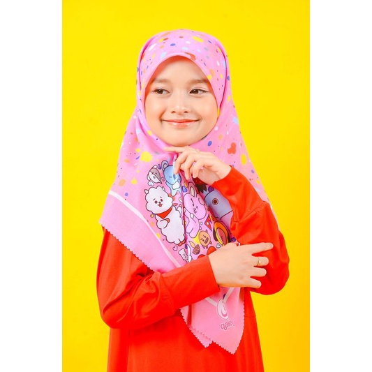 VOAL SEGIEMPAT PRINTING ANAK BT21 FULL COLOUR / HIJAB ANAK KARAKTER / VOAL ANAK / JILBAB ANAK