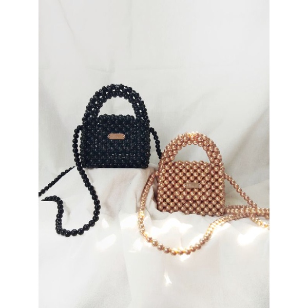 Beaded Bag Mini Tas / Tas Manik / Tas Mutiara / Sling Bag-HITAM