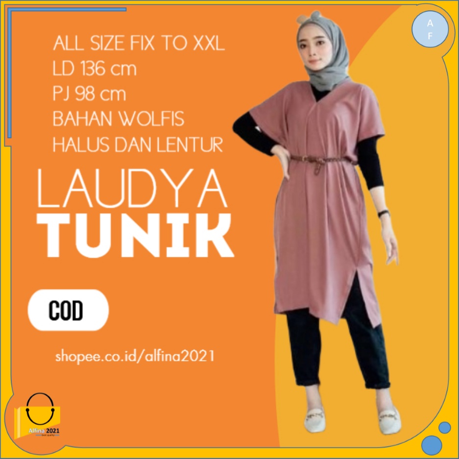 Busana Baju Tunik Wanita Terbaru Laudya Tunik FREE BELT Murah Kekinian
