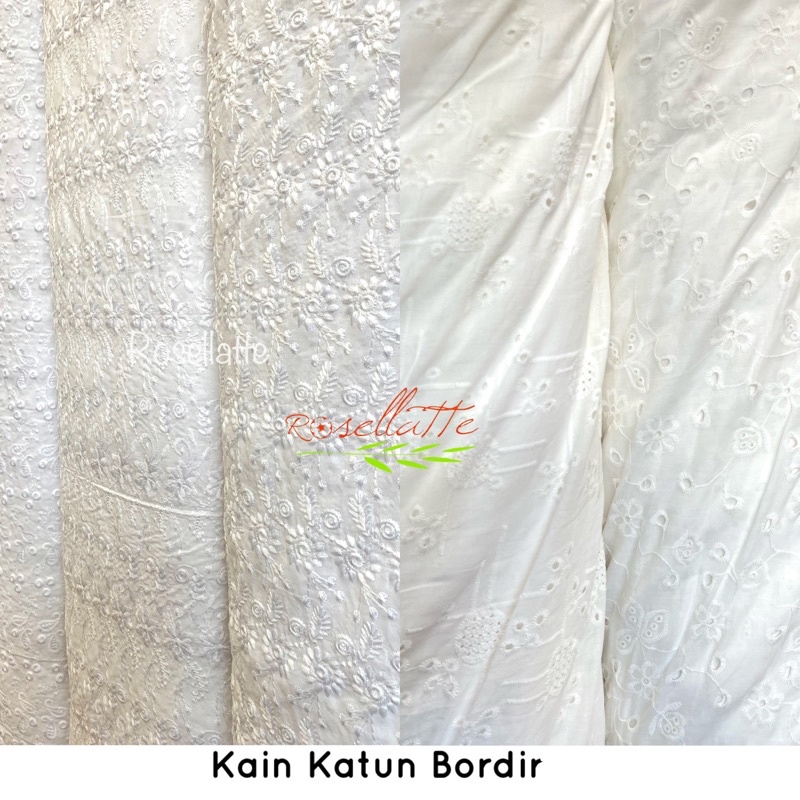 Kain Katun Bordir Floral Putih