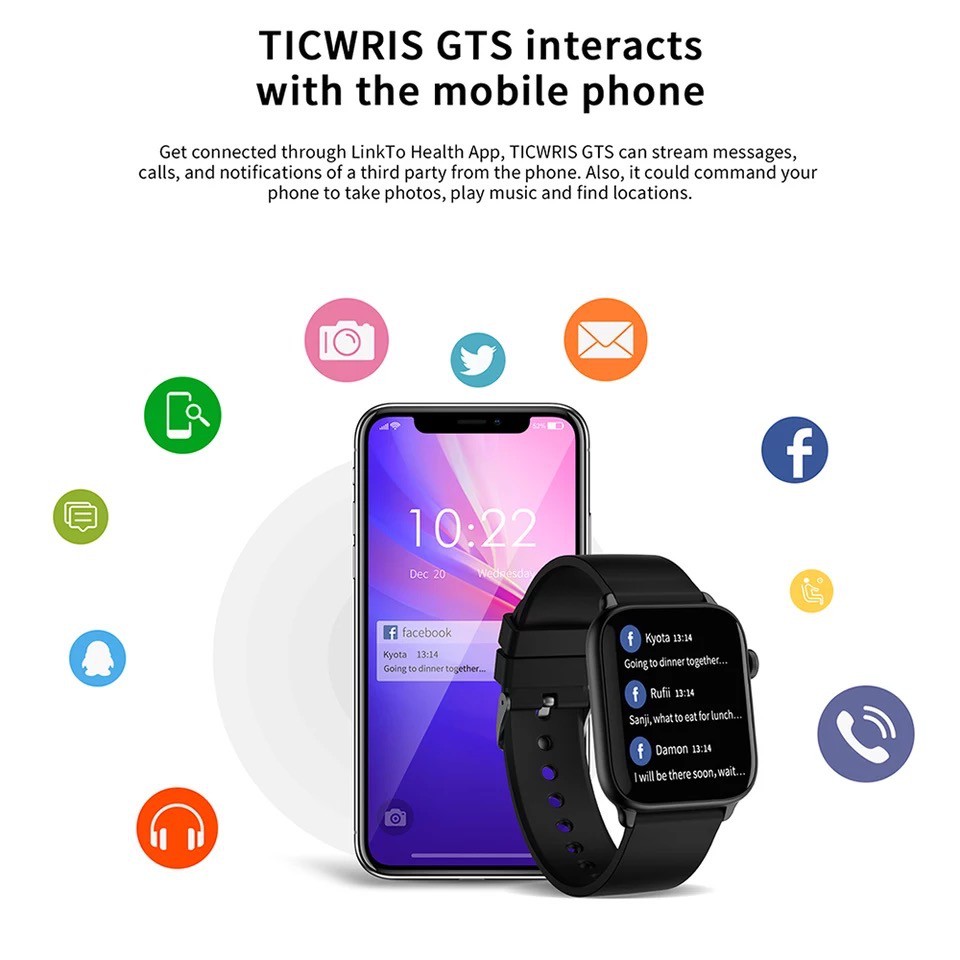 TICWRIS GTS Real-time Body Temperature Watch Heart Rate Monitor 7 Sports Modes Sports