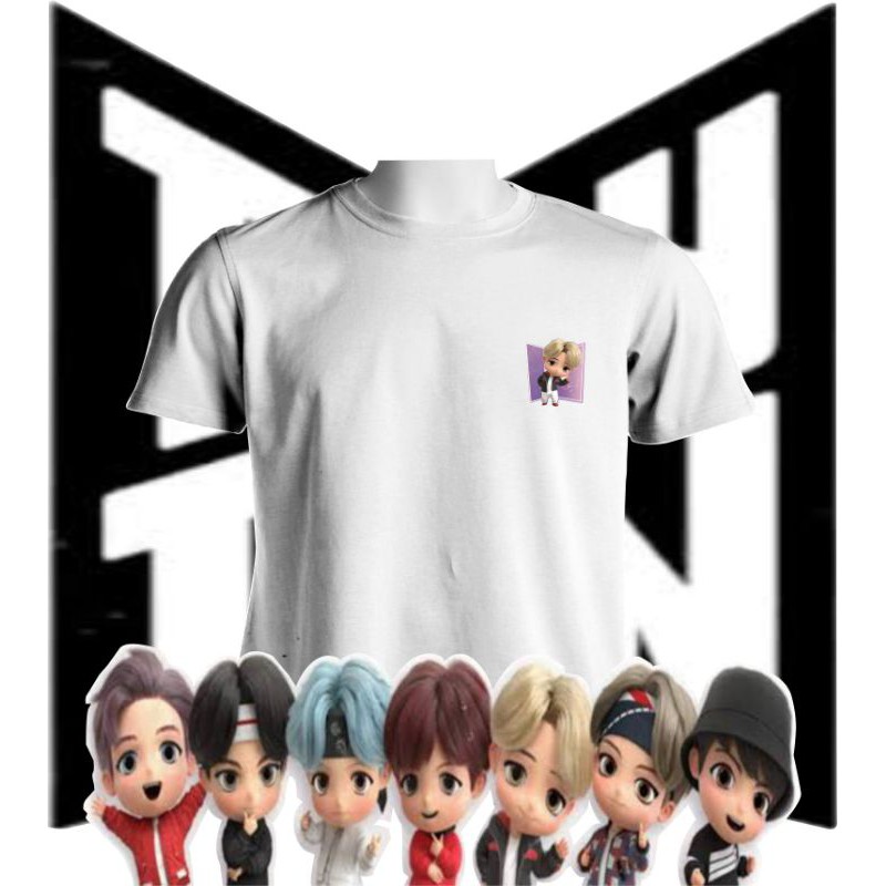 Baju Kaos Kpop BTS logo character tinytan Taehyung jungkok jhope jimin jin suga rm