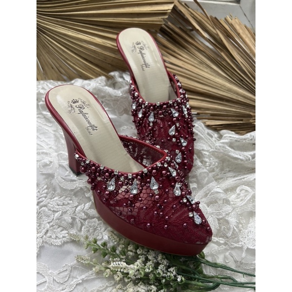 sepatu wanita wedding sintya merah marron 10cm platform tahu