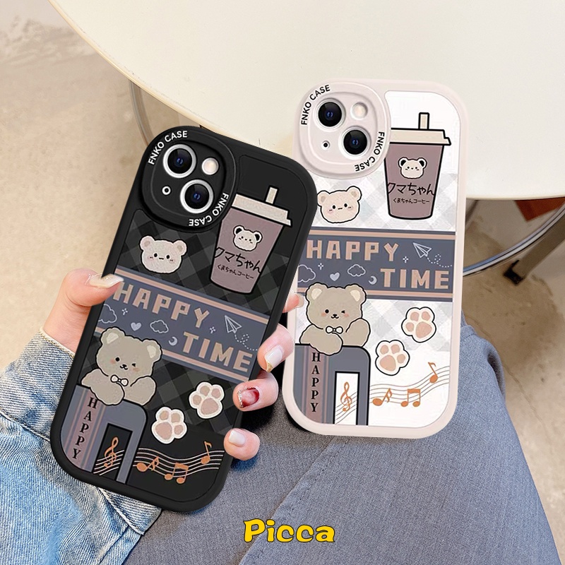 Ins Gadis Korea Milk Tea Case Realme C53 C30 GT Master Edition 5 8pro 9i 5i 7i C20A 7 6s C3 C21 6 5s 8 8i 6i C21Y C35 C31 C25Y C15 C12 C11 C17 C25 C25s C20 Beruang Kotak-Kotak Sarung