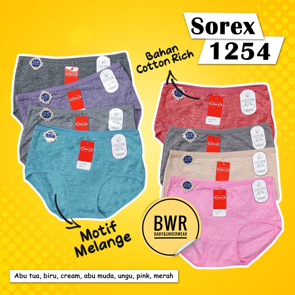 CD Sorex 1254 Basic Midi / Celana Dalam Wanita Dewasa Motif Melange Karet Kecil | Bwr