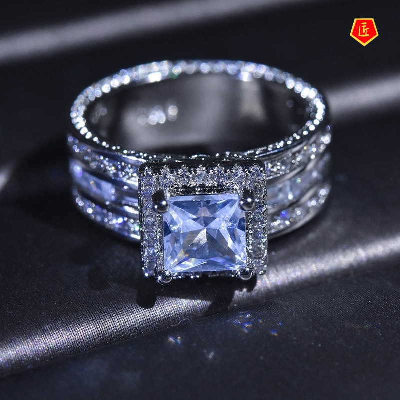 [Ready Stock]Fashion Personality Inlaid Square Diamond Ring