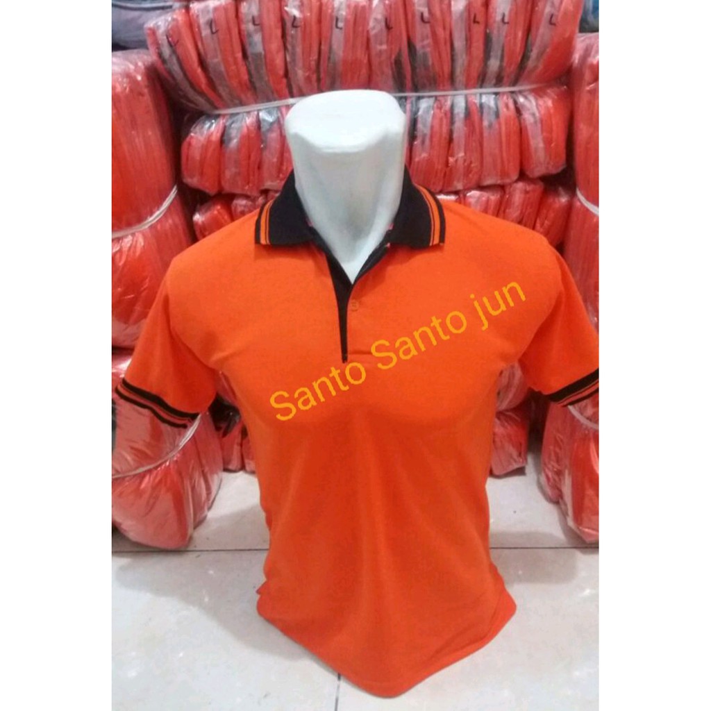 kaos kerah wangki kombinasi warna orenge Diskon