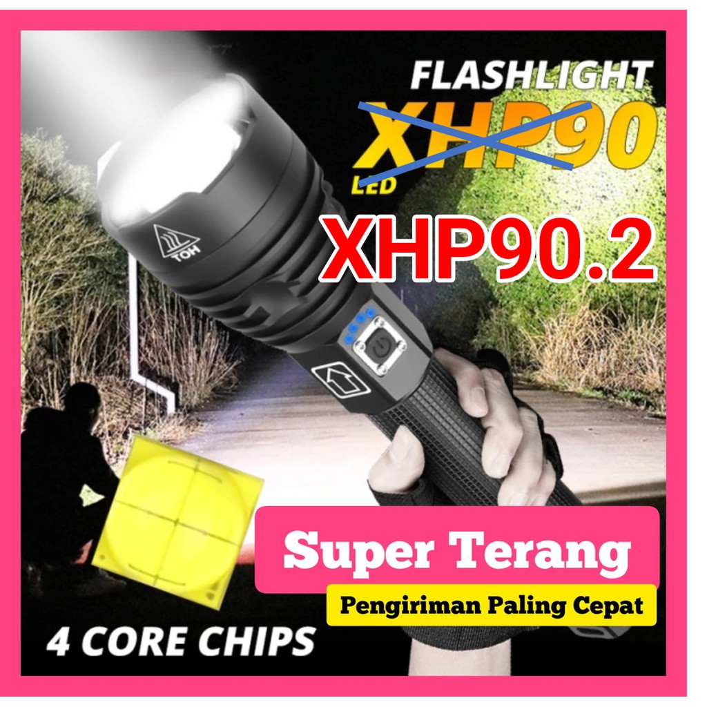 Senter Jarak Jauh LED Outdoor USB Rechargeable XHP50 XHP70.2 XHP90.2 - Batre Bisa Di Cas Charger