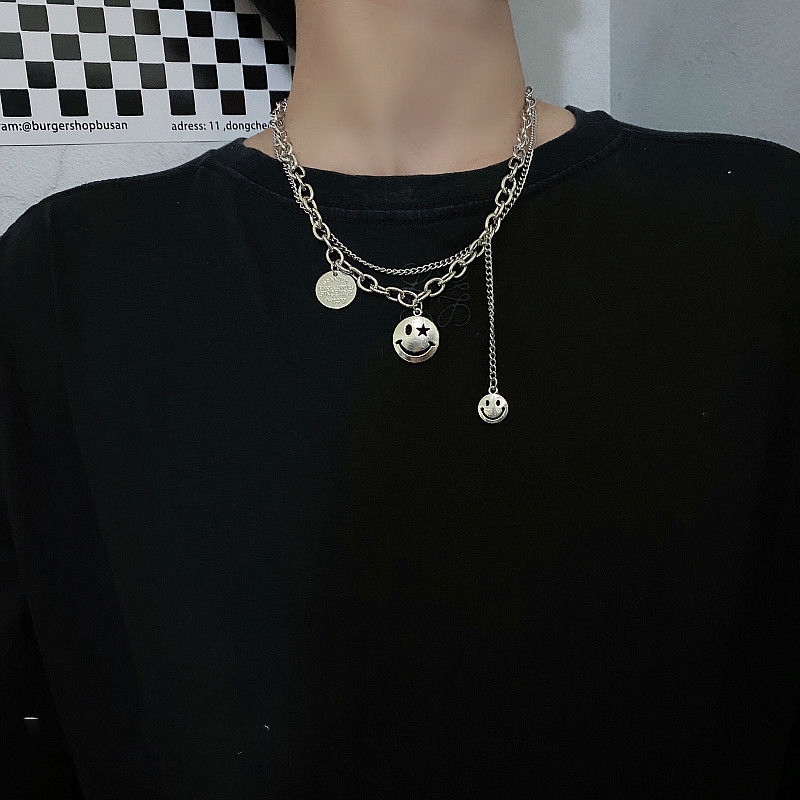 Kalung Rantai Double Layer Dengan Liontin Smile