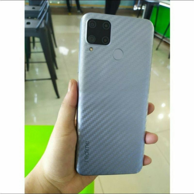 Realme C15 Skin Carbon 3D Fiber - Garskin Karbon Realmi C12 / C15 Stiker Anti Gores Belakang Premium