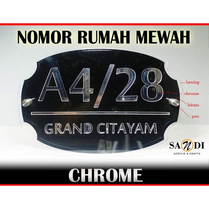 Unik Eksklusif Plat Nomor Rumah Acrylic Silver 3 Lapis Dekorasi Dinding Limited