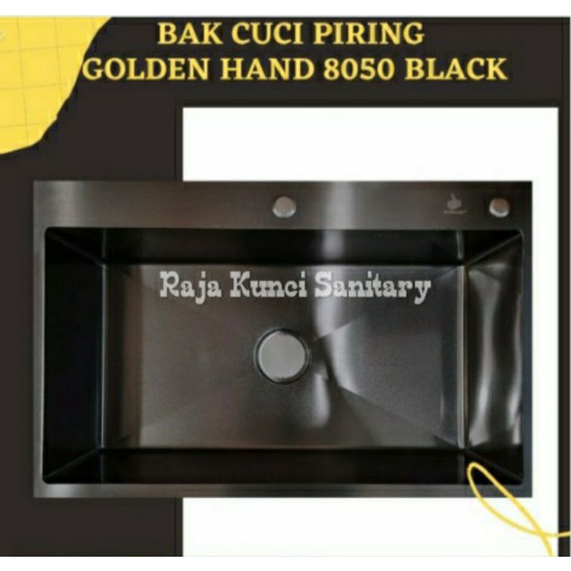 Paket Lengkap Kitchen Sink 8050 Hitam/Black Onan Golden Han + Kran Tarik Panas Dingin Black