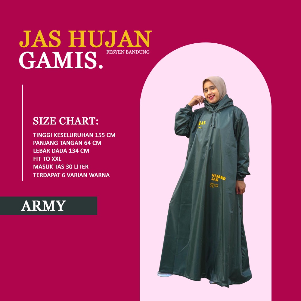 [Zipper] Jas Hujan Gamis / Jas Hujan Hijab / Jas Hujan Dewasa Wanita Muslimah / Jas Hujan Rok - Hijas