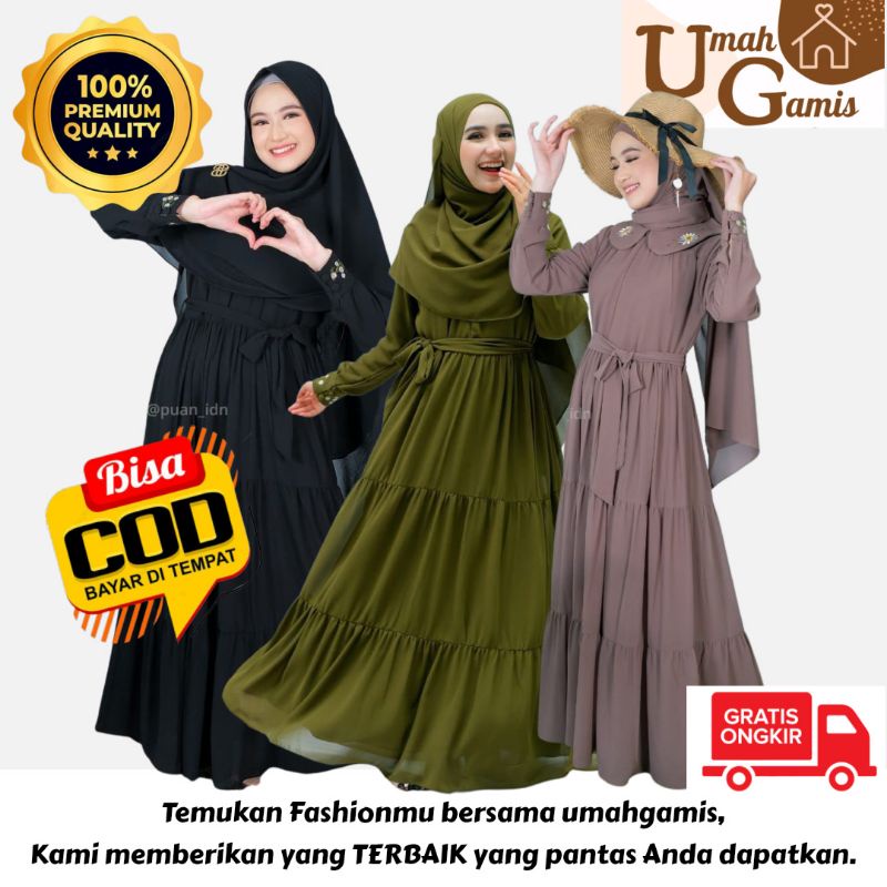 Dress Cantik Gamis Hitam Set Gamis Syari Korean Style Daisy Dress by Puan Hijab