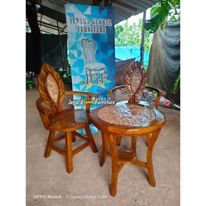 kursi teras jati koin motif daun ( kursi teras klasik,kursi jati murah,kursi santai,kursi teras luar