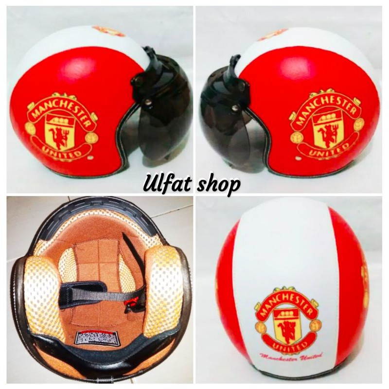 helm bogo retro dewasa motif Manchester united merah putih