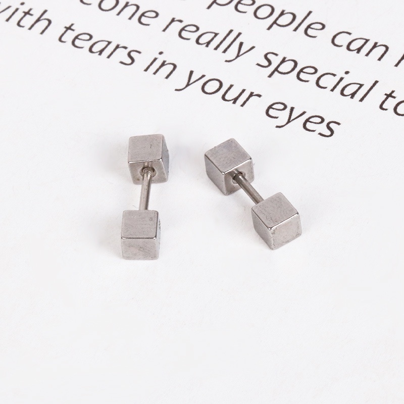 Anting Bentuk Barbel Bahan Stainless Steel Gaya Hip Hop Untuk Pria