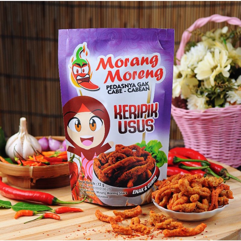 

Kripik Usus Crispy Pedas Gurih Hot Morang Moreng