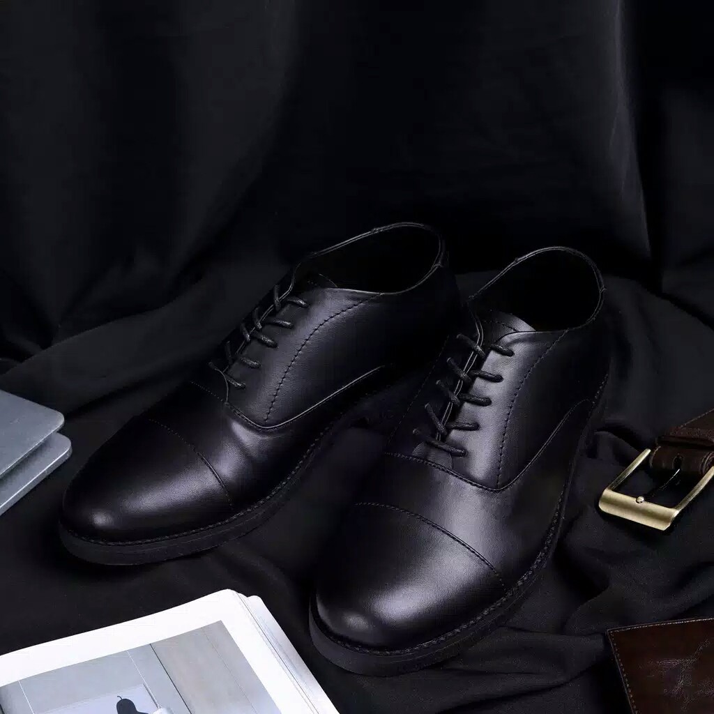OXFORD FULL BLACK - Pantofel Pria Kulit Asli Formal Kasual Sepatu Pantofel Kerja Hitam - Pantopel