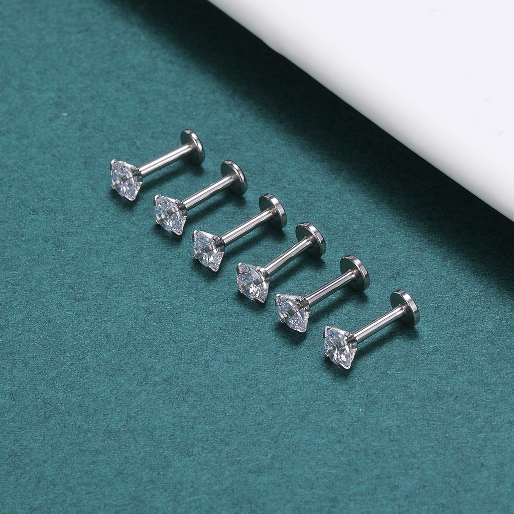 6pcs / Lot Anting Tindik Bibir / Tulang Rawan Telinga Hias Kristal Cz Bahan Stainless Steel 16g Ukuran 3 / 4 / 5 / 6mm