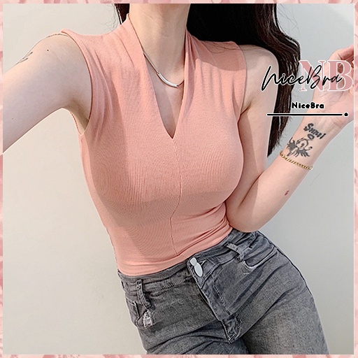 Nicebra Tank Top Wanita Atasan Knitt V Neck Import Gaya Korea 4033