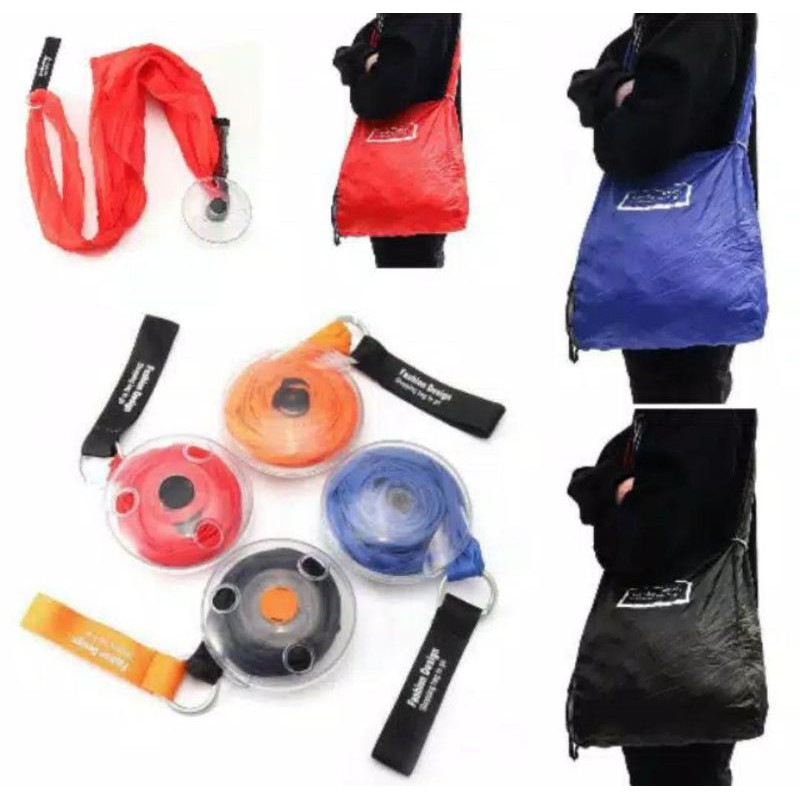 Tas Belanja Lipat Roll Up Shopping Bag Tas Kantong Belanja Portable Yoyo Spiral