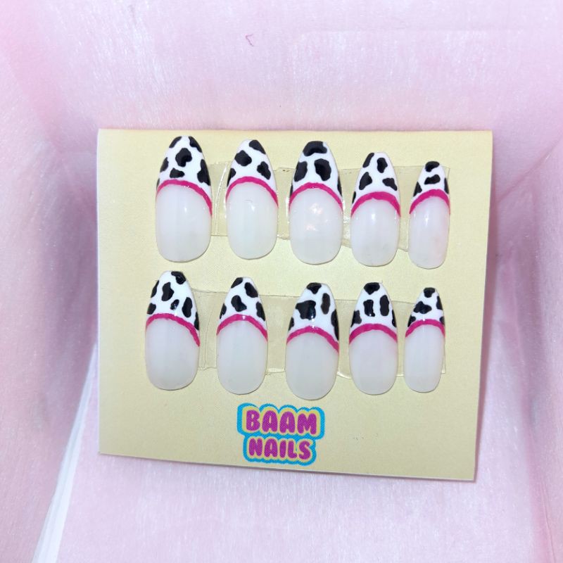 BAAM NAILS Fake Nails Press On Nails Kuku Palsu - Motif Sapi Cow Nails