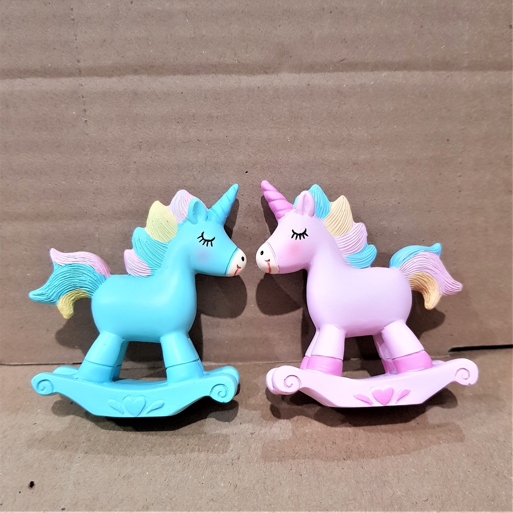 topper figure cake mini rocking unicorn hiasan kuda poni bahan clay keramik