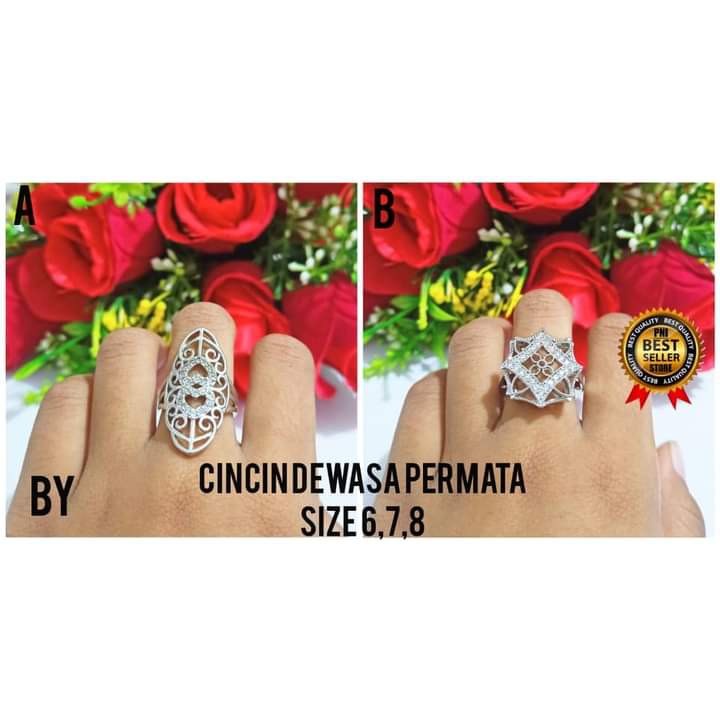 Cincin Dewasa Dubai Permata Zircon Gold dan Silver perhiasan Wanita (COD)