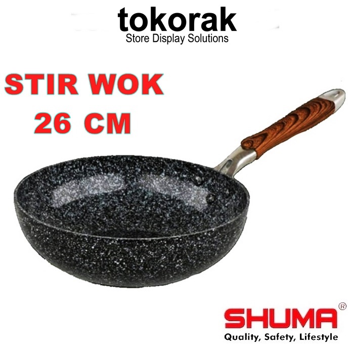 SHUMA STIR WOK 20 22 24 26 CM - TEFLON CERAMIC NON STICK - DEEP WOK