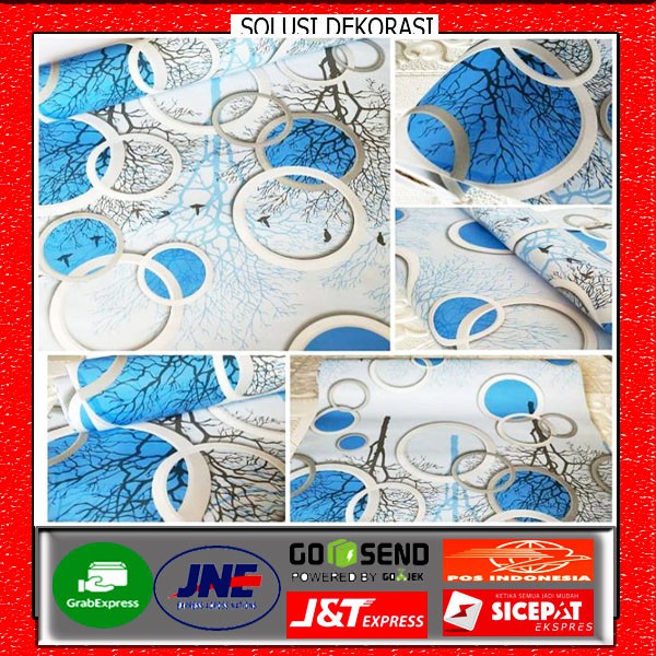 SOLUSIDEKORASI- WALLPAPER DIDNING STIKER MOTIF POL RING BIRU- WALPAPER MURAH SIZE 45 CM X 10 M