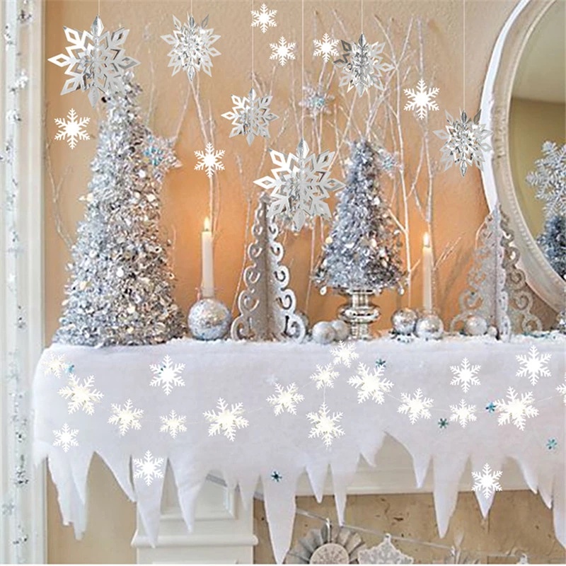 1pc Snowflake Ornaments Decoration With A Length Of About 3M  White Paper  For Xmas House Decoration