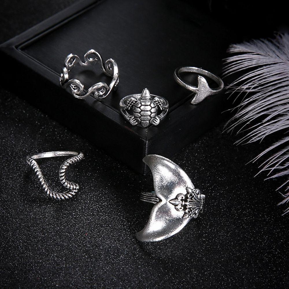 Lily 5PCS set Cincin set Perhiasan Gaya Boho Charm Ekor Ikan Paus