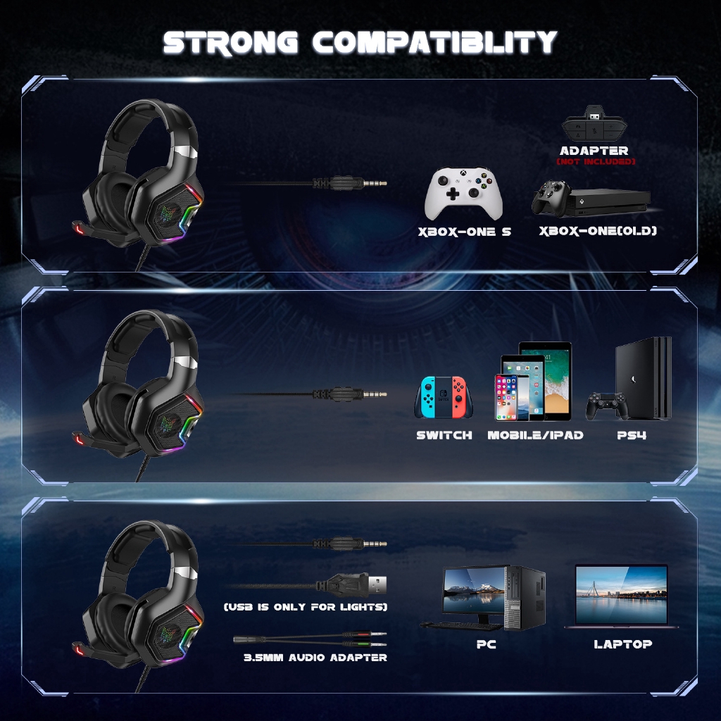 Onikuma K10Pro Headset Gaming Stereo Dengan Lampu LED RGB + Mic Omnidirectional + Jack 3.5mm Untuk PC PS4 Laptop