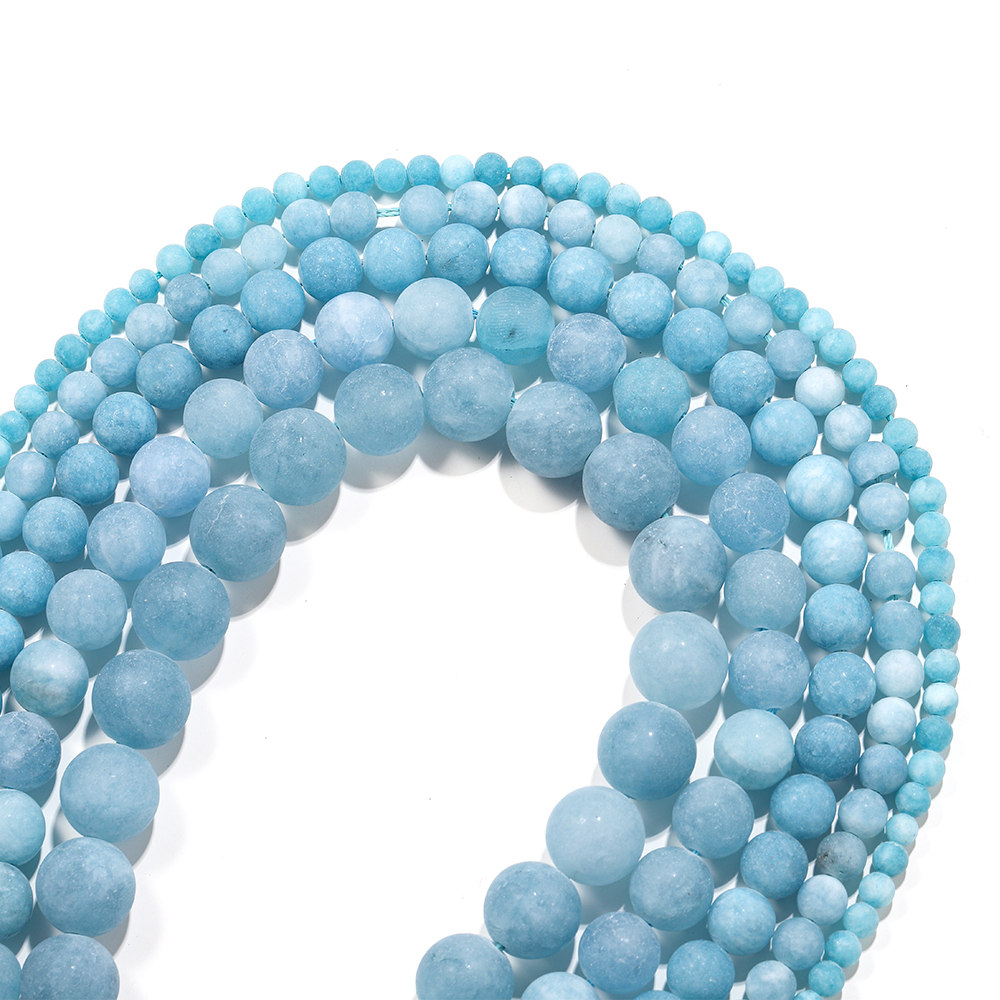 1strand/lot 4/6/8/10mm Matte Blue Chalcedony Stone Aquamarin Round Loose Spacer Beads For Bracelet Jewelry Makings Supplies