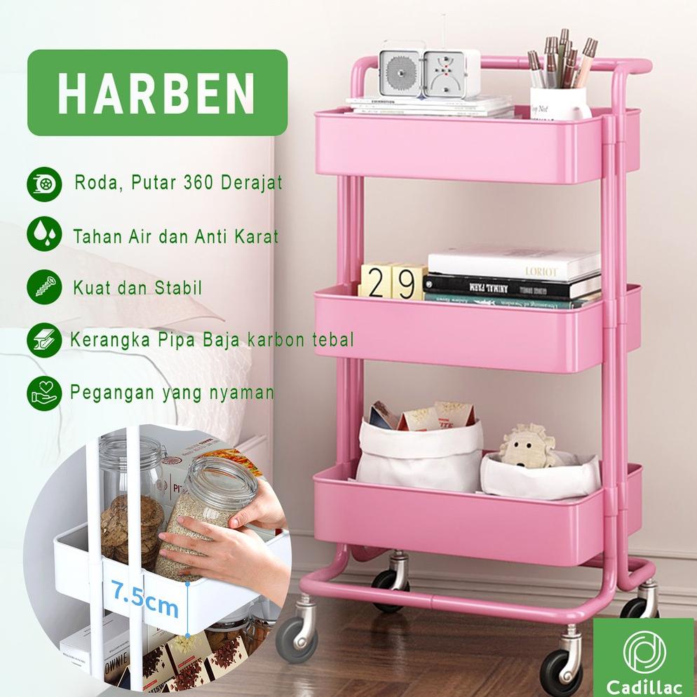 CADILLAC HARBEN TROLI SALON RAK PENYIMPANAN DAPUR SUSUN SERBAGUNA CDLC0001 TERLARISS...,,,,,
