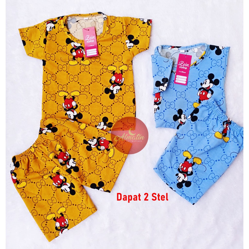 Setelan Baju Bayi Pendek Motif Karakter dapat 2 stel