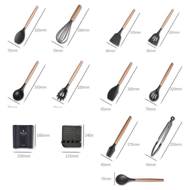 PREMIUM Utensil Bucket Silicone Set / Spatula Sutil Silikon Set 13Pcs Full ORIGINAL KITCHEN SET