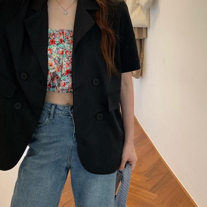 ✹ Blazer / outwear lengan pendek lilac blue black #210 ✽