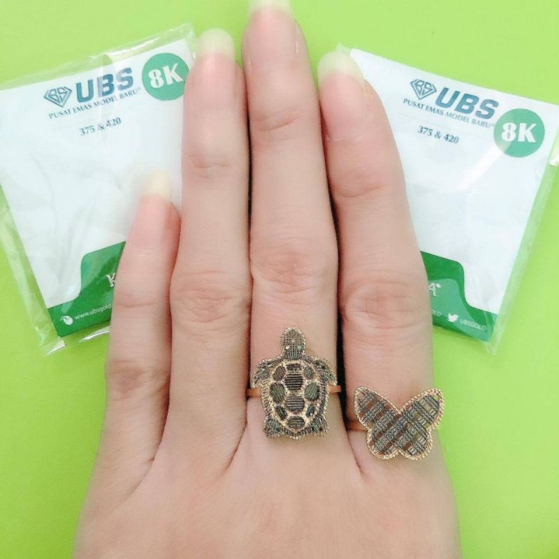 Cincin dan liontin edisi Edelweiss Helcia kura, kupu, love, star bintang UBS kadar 8k/375