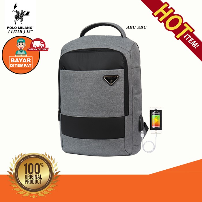 TAS RANSEL PRIA POLO MILANO - IJ71B - TAS IMPORT - USB ANTI AIR - MULTIFUNGSI FREE BOTOL - TERMURAH