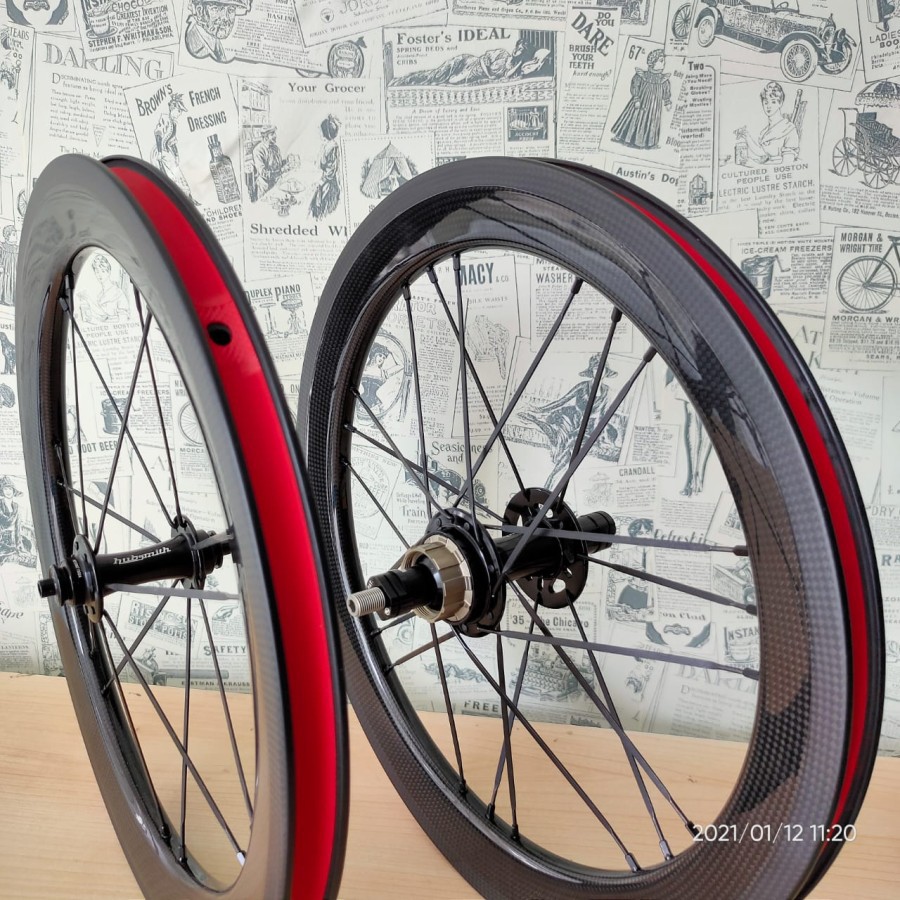 Wheelset Hubsmith SEMA Carbon 16&quot; untuk Brompton 3 4 Speed Velg Sepeda