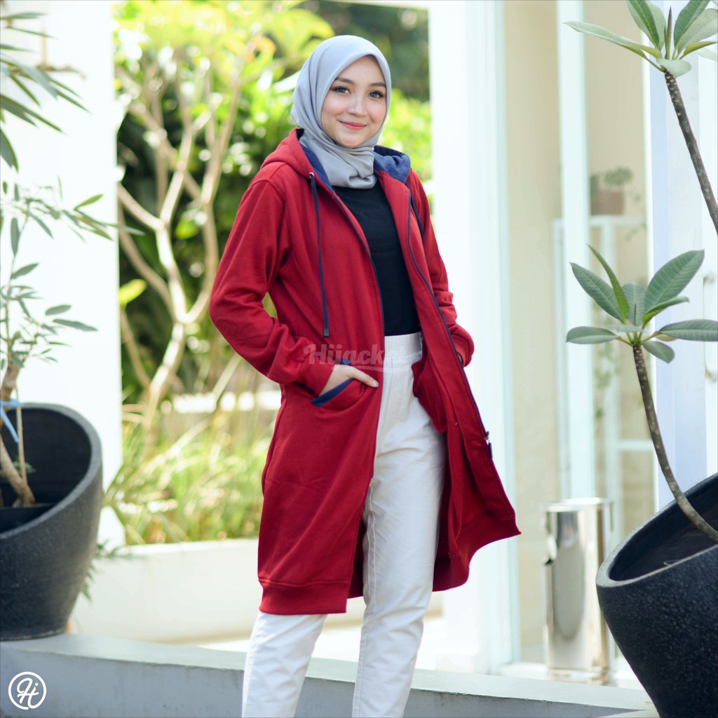 HIJACKET BASIC MERAH X NAVY - JAKET WANITA MUSLIMAH - JAKET PARKA WANITA MUSLIMAH-1