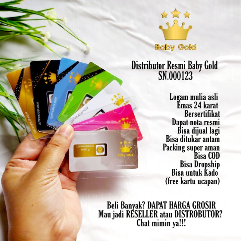 PROMO Baby gold logam mulia emas 24 karat asli 0.001 gr, 0.002 gr, 0.005 gr, 0.01 gr