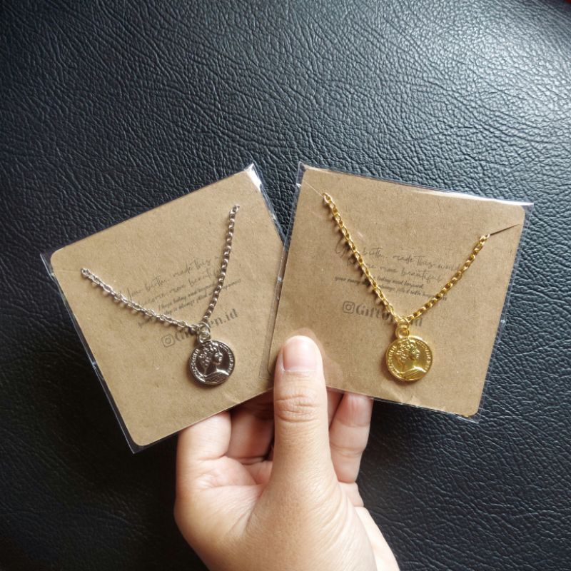 Thin Coin Necklace / Kalung Tipis Liontin Koin gaya Korea silver &amp; gold