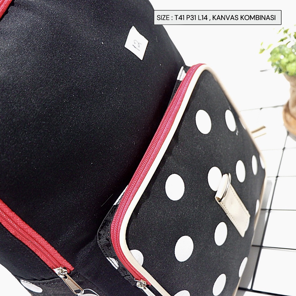 (COD) Free Ongkir 12 12 Tas Backack Ransel kantong polkadot Bahan kanvas Buat Cewek Murah Meriah