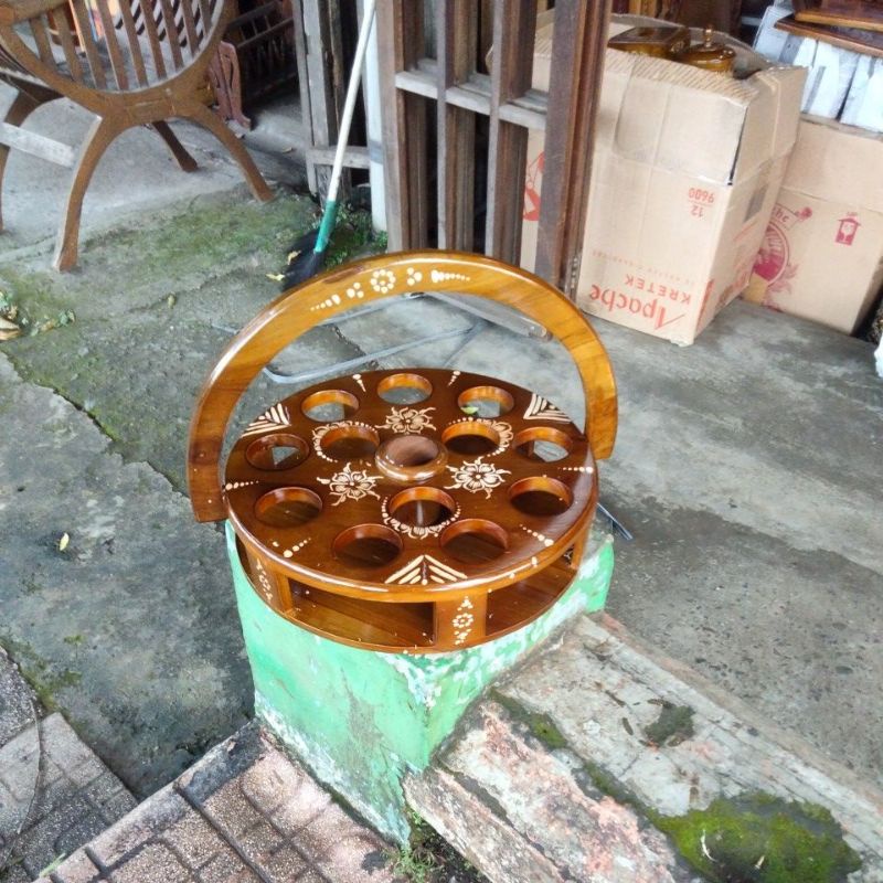 Kerajinan Kayu Solid Jati Tempat Aqua Gelas