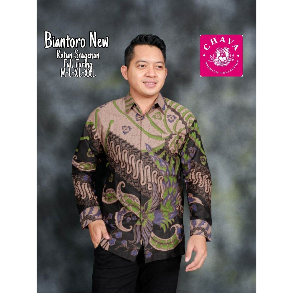 Baju batik pria terbaru Kemeja batik pria lengan panjang bahan katun halus Full furing Biantoro New